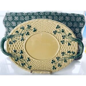 Vintage Yellow Basketweave Platter Shamrocks Green Handles Made in  Portugal